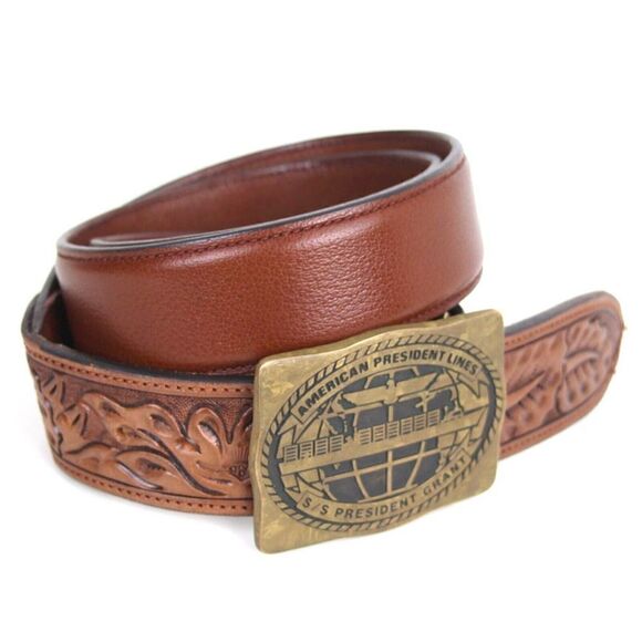 VOGT+ANACORTES BRASS BUCKLE BROWN LEATHER 1.5"Wd CASUAL MEN'S BELT Sz 38 (G94 - Picture 6 of 12